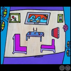 Espías en la sala de parquet - Pintura de Virginia Rojas Holden - Año 2020